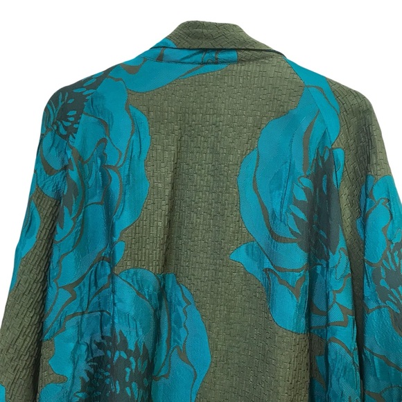 Gorgeous Samuel Dong size L Turquoise Teal Green Coat Jacket Brocade Drapey - Picture 5 of 8